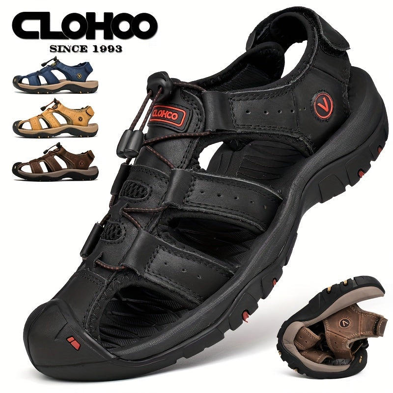 Men's Cowhide Leather Sandals with Thick Rubber Sole Casual Outdoor