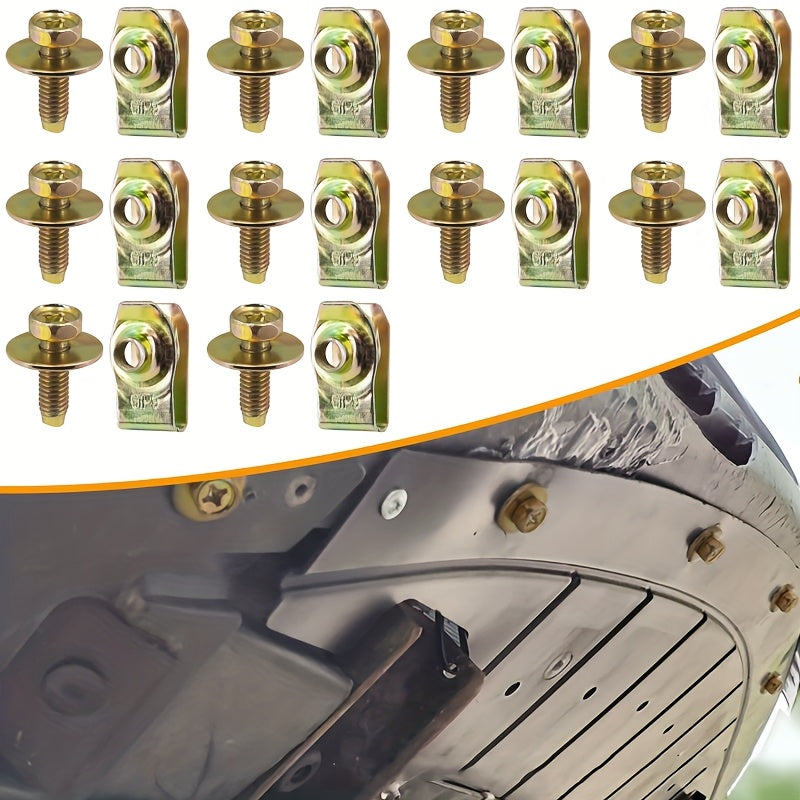 10 Pairs M6 Threaded Metal Car Clips with Washers for Bumper and Underhood