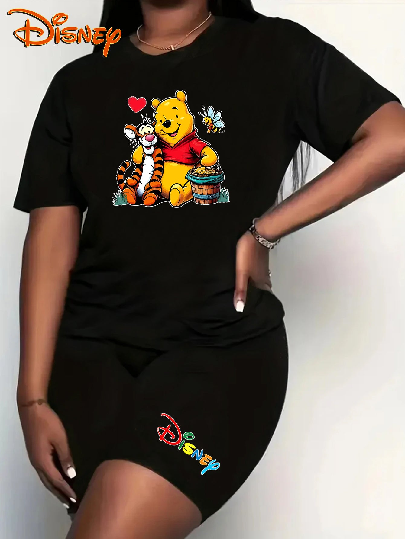Women's Plus Size T-Shirt Set Short Sleeve Casual Cotton Disney Winnie the Pooh Tigger