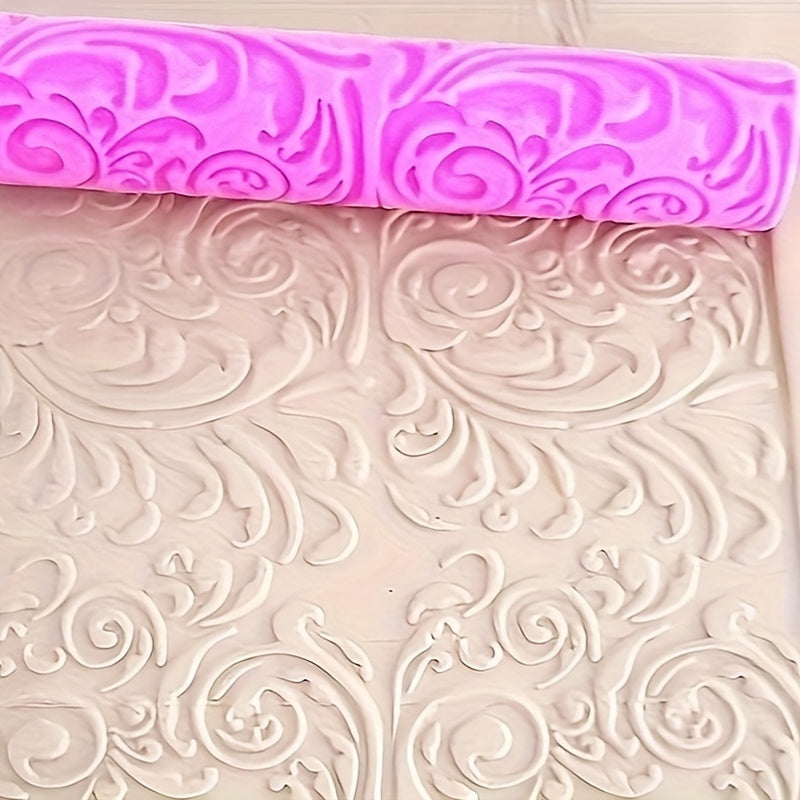 Set of Two Mini Rolling Pins with Star and Swirl Patterns Pink Non-Stick Plastic Baking Fondant Cupcake Decorating