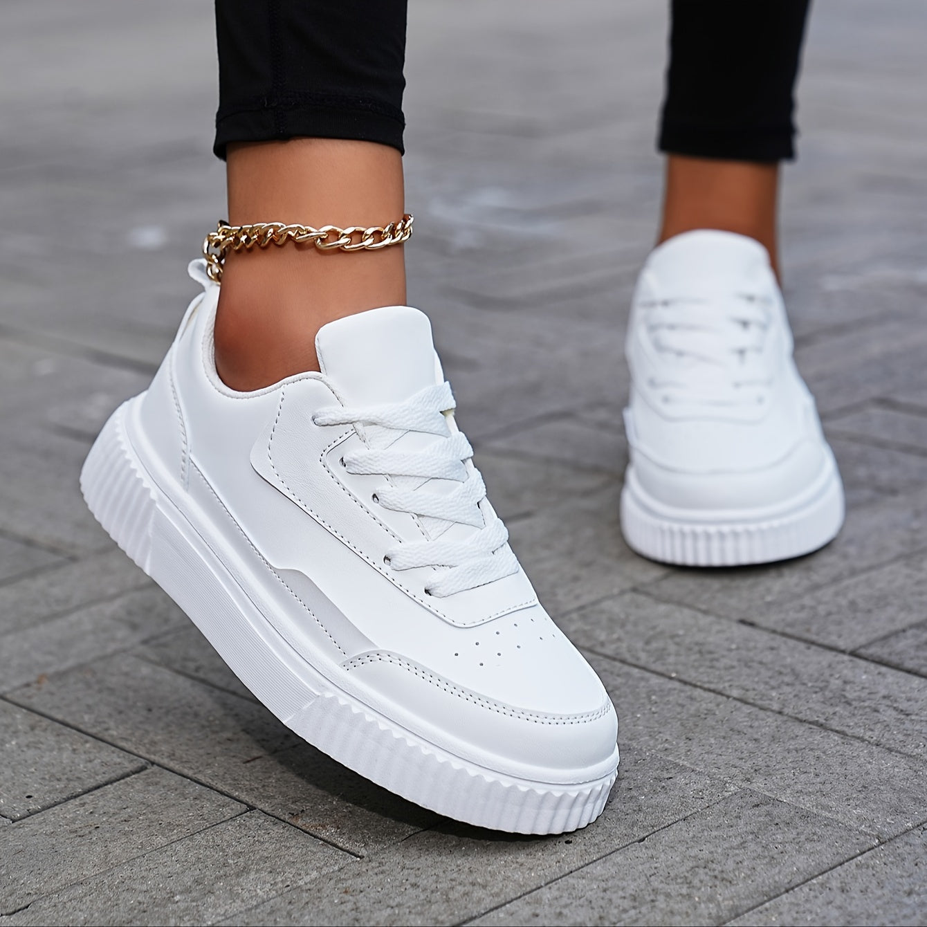 Women's Solid Color Casual Sneakers, Lace Up, Lightweight, Plus Size