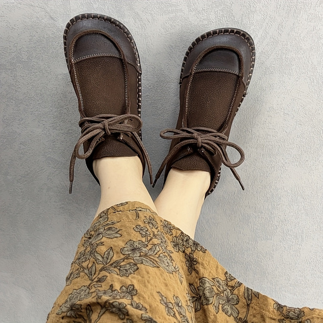 Women Leather Ankle Boots Flat Casual Shoes for Travel Hiking All-Season