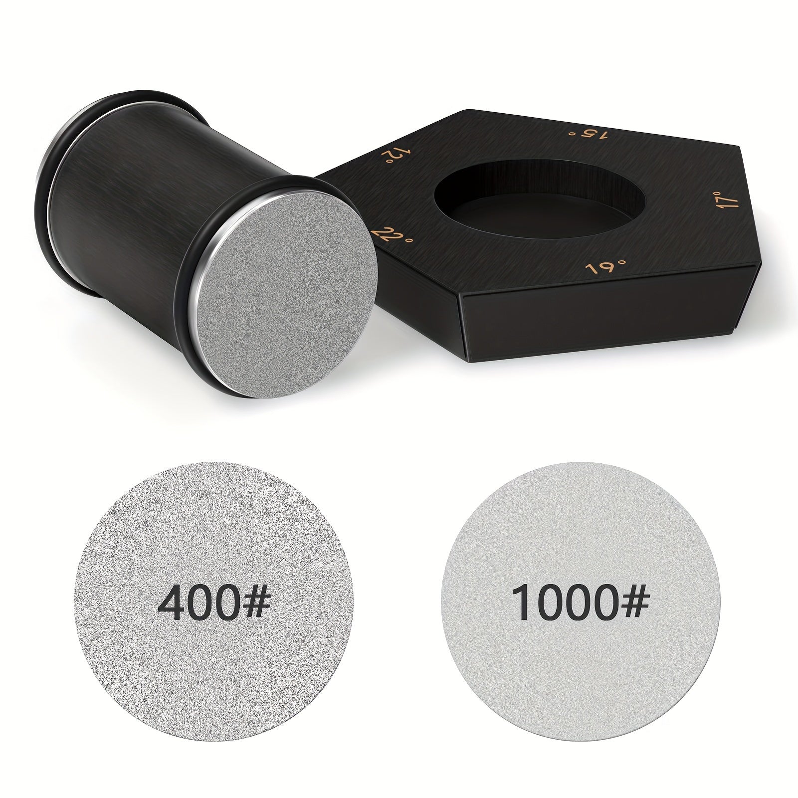 Afilador manual de pentágono con ángulos ajustables de 12/15/17/19/22 grados, soporte magnético para cuchillas, negro