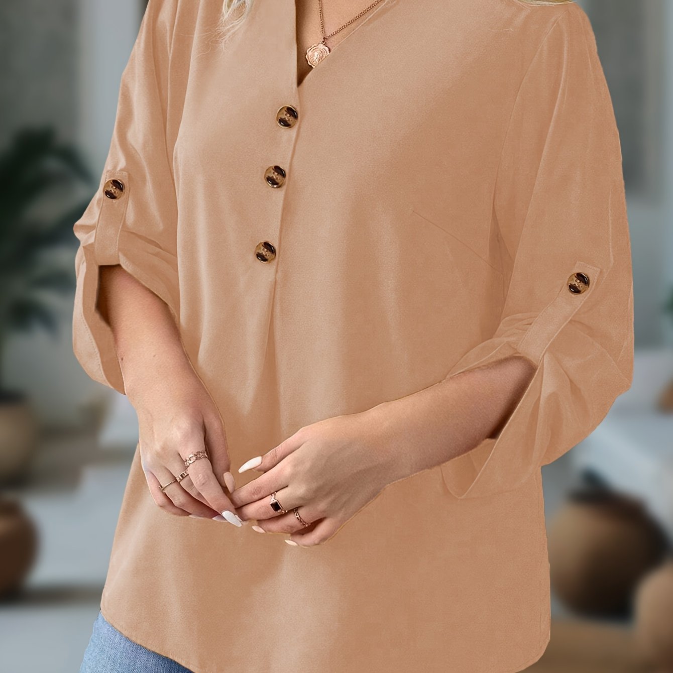 Plus o'lcham ayollar uchun V-yuqa kofta uzun qollik nafis to'liq rangli kundalik rasmiy