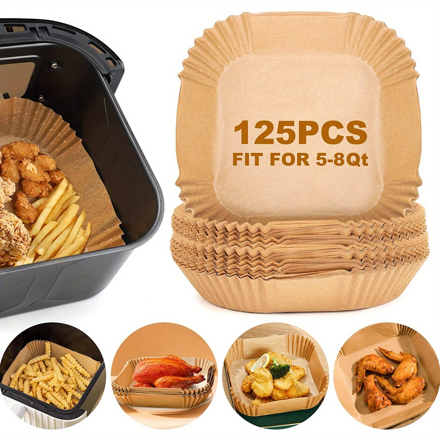 Disposable 8-Inch Square Parchment Paper Liners for Air Fryers and Microwave Ovens