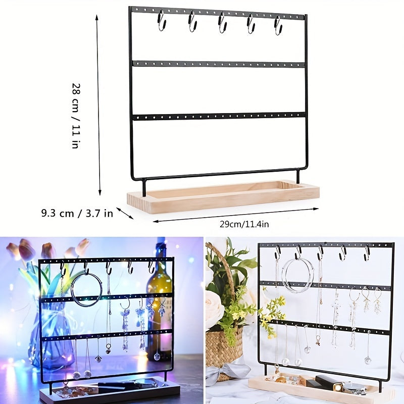 Metal and Wood 3-Tier Jewelry Organizer with Large Storage Capacity