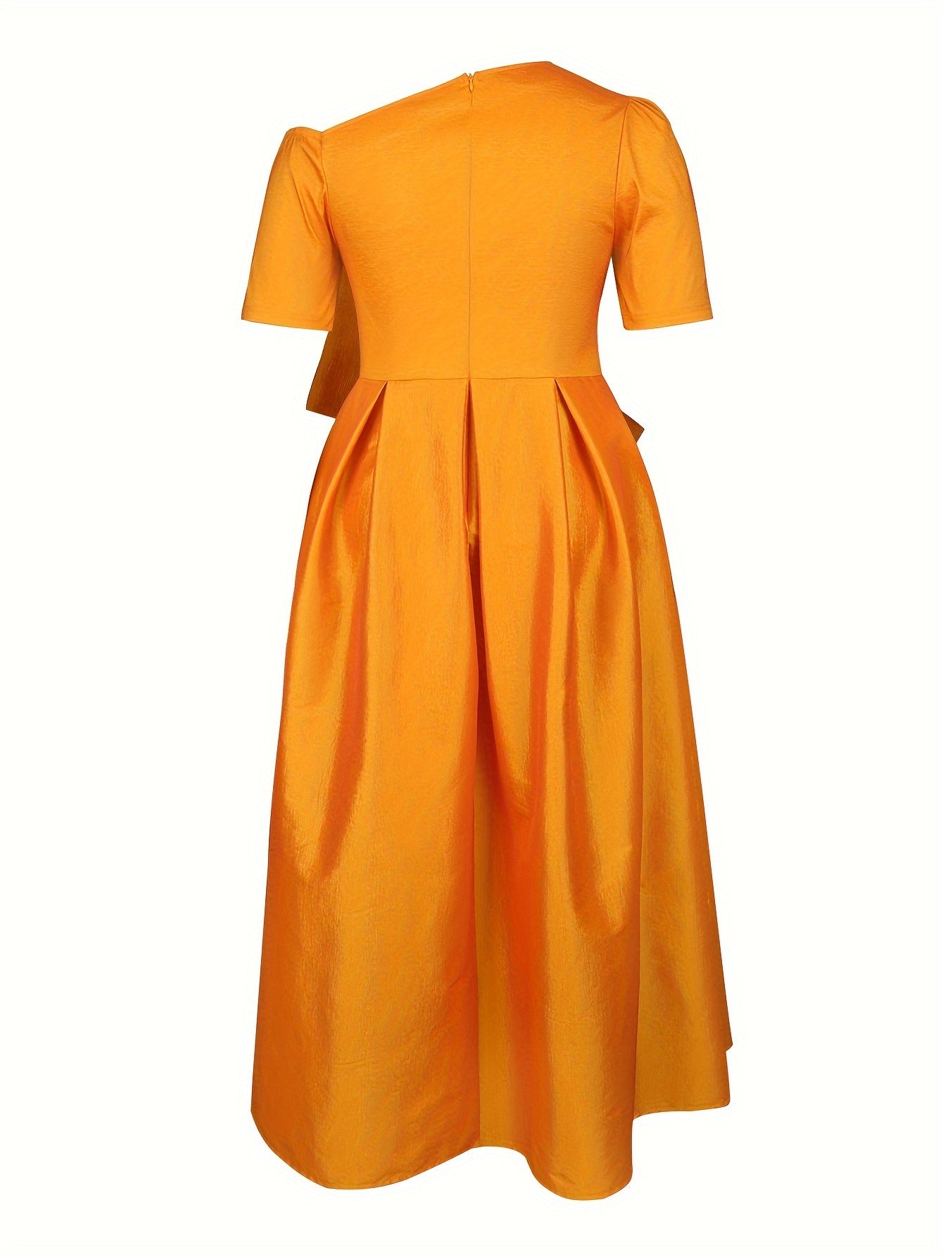 Plus Size Solid Swing High Waist Short Sleeve Dress for Party Women