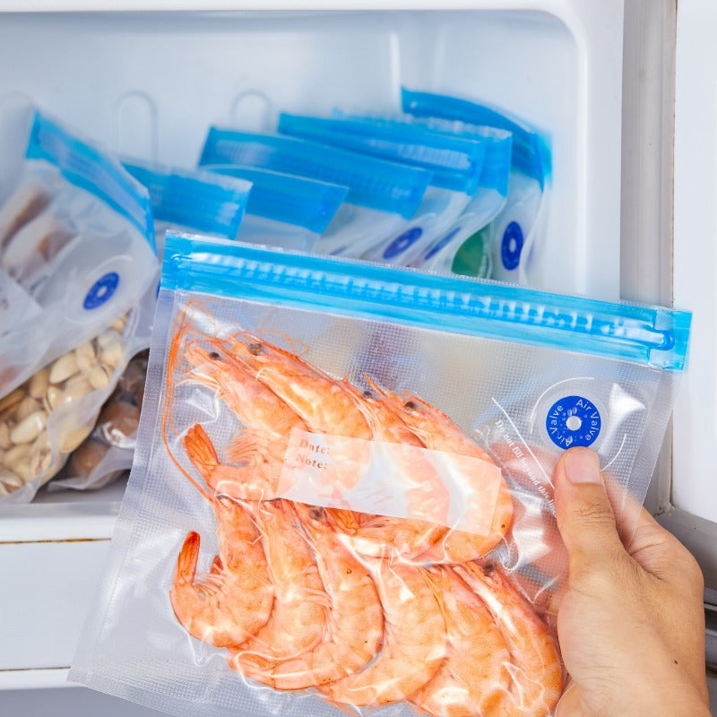 Qayta ishlatiladigan oziq-ovqat saqlash sumkalar, qo‘l pompası va yopishtiruvchi kliplar bilan, havo o'tkazmaydigan Ziplock tashkilotchisi