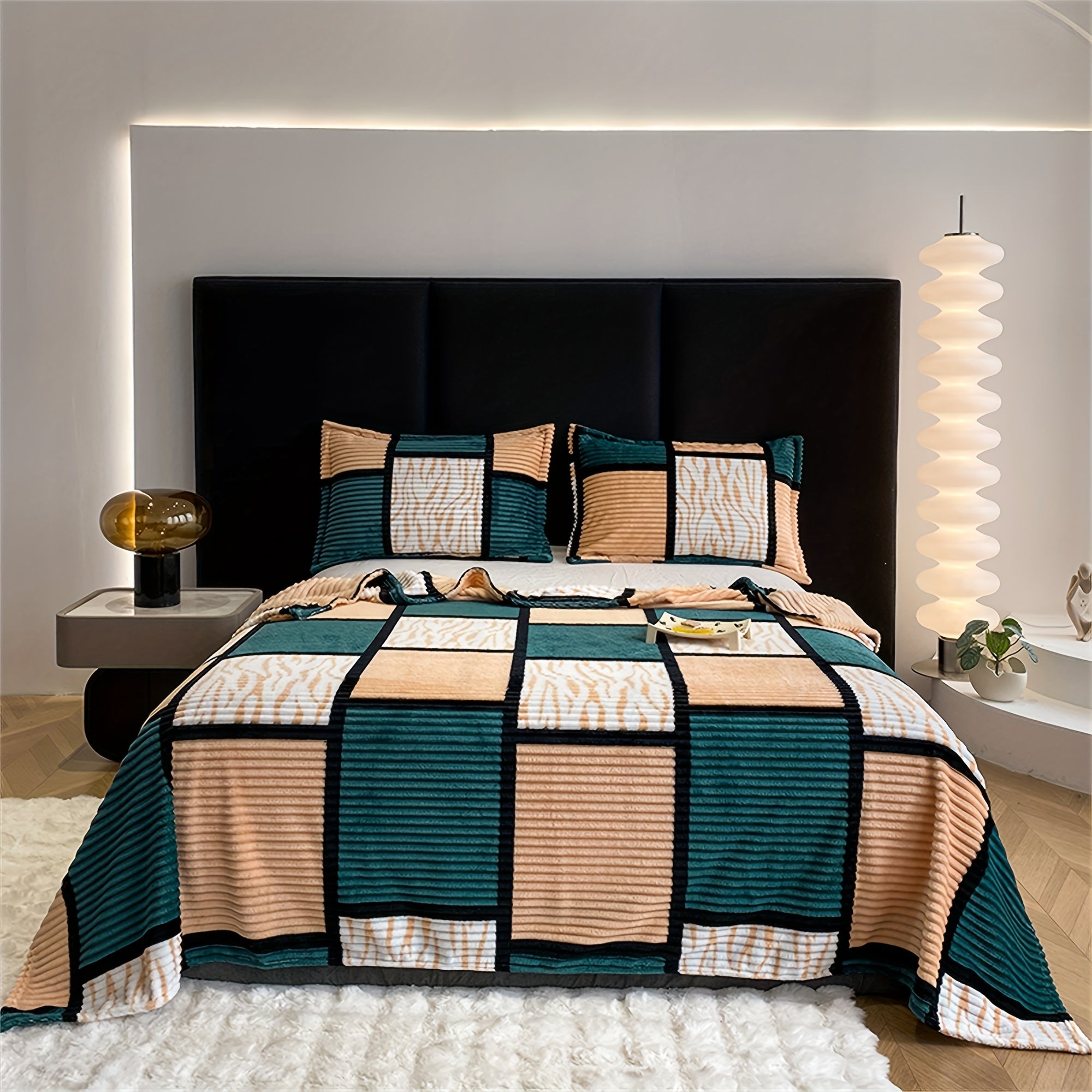 Striped Grid Blanket Lightweight Breathable All-Season Sofa Bed Travel 1 Piece