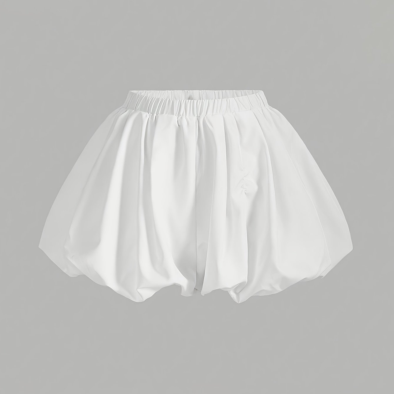 High-Waisted Double-Layer Shorts with Lining and Lantern Hem Solid Color Casual Women