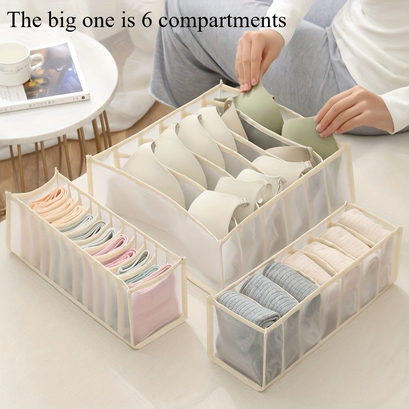 Organizador de ropa interior y calcetines con 6 compartimentos de malla para armario de dormitorio