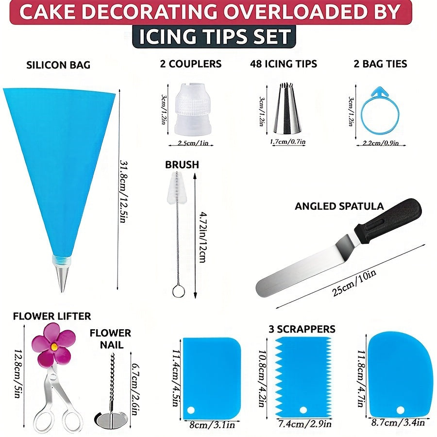 Cake Decorating Set with 74 Pieces, Stainless Steel Tips, Disposable Bags