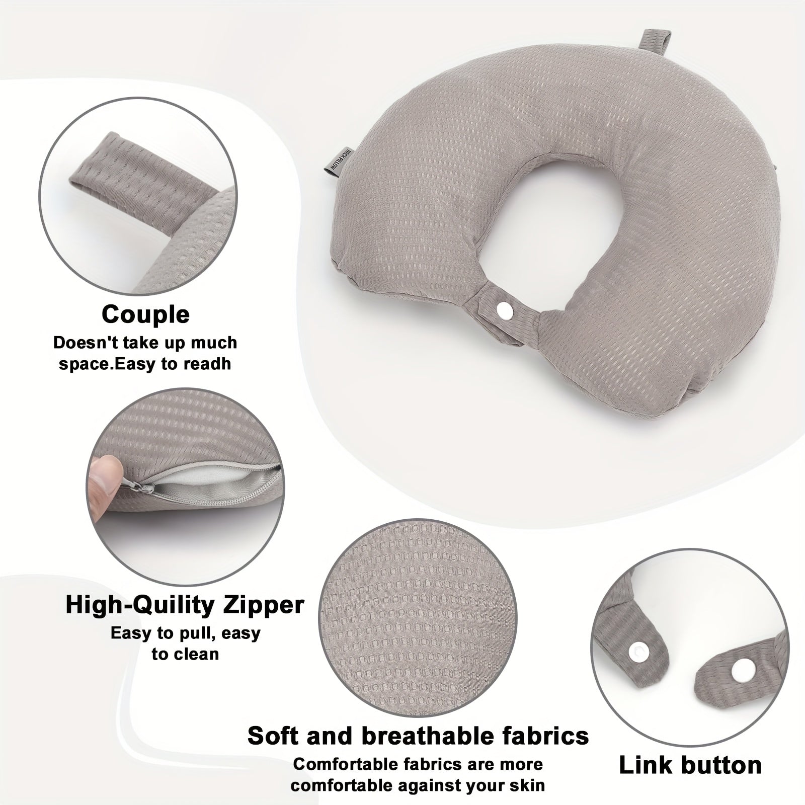 Koʻk rangli toʻqilgan polyester U-shaklidagi sayohat boʻyniga taqiladigan yostiq qoplami, engil, yuviladigan