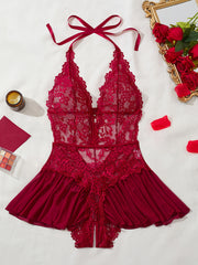 Women's Plus Size Deep V Bodysuit with Cut-Outs Sexy Sleepwear