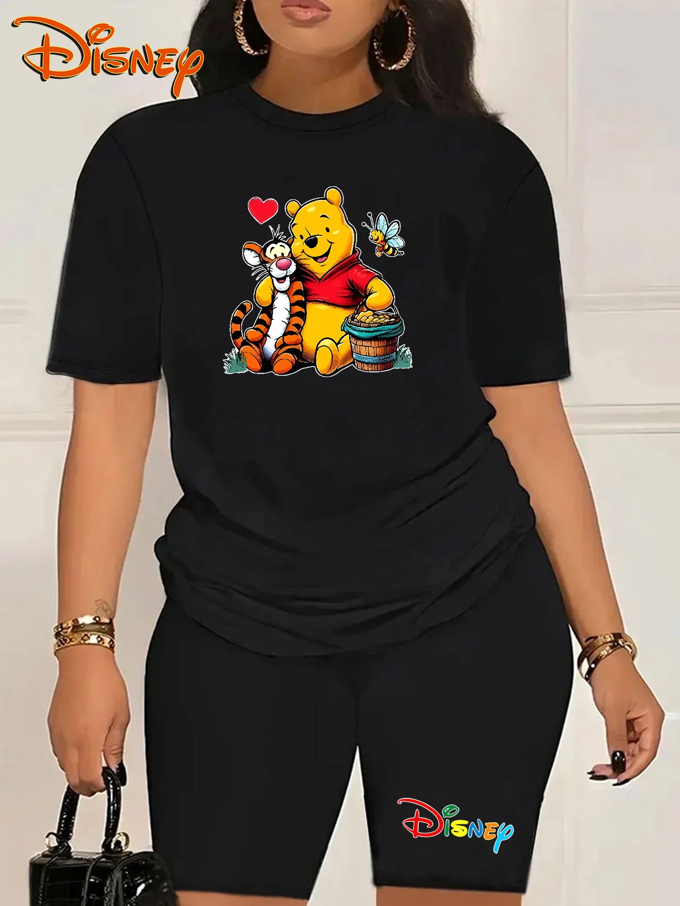 Women's Plus Size T-Shirt Set Short Sleeve Casual Cotton Disney Winnie the Pooh Tigger