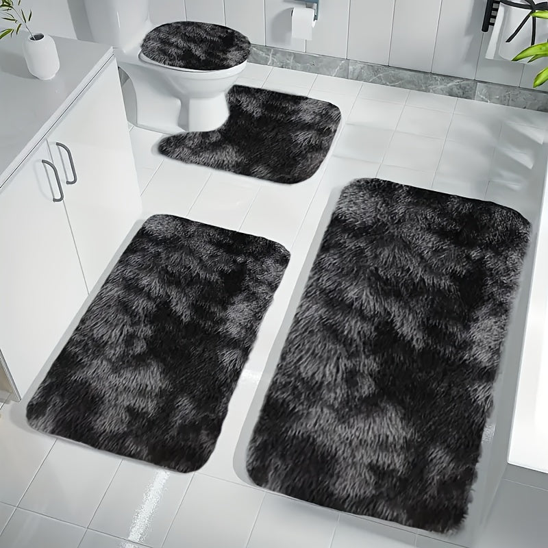 Coral Fleece Bath Mat Set Non-Slip Absorbent Thick Geometric Pattern Machine Washable