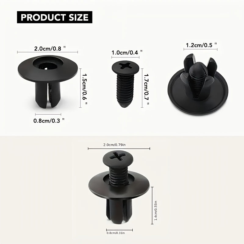 20/60/120pcs 8mm Black Plastic Rivets Car Bumper Fasteners Durable Clips