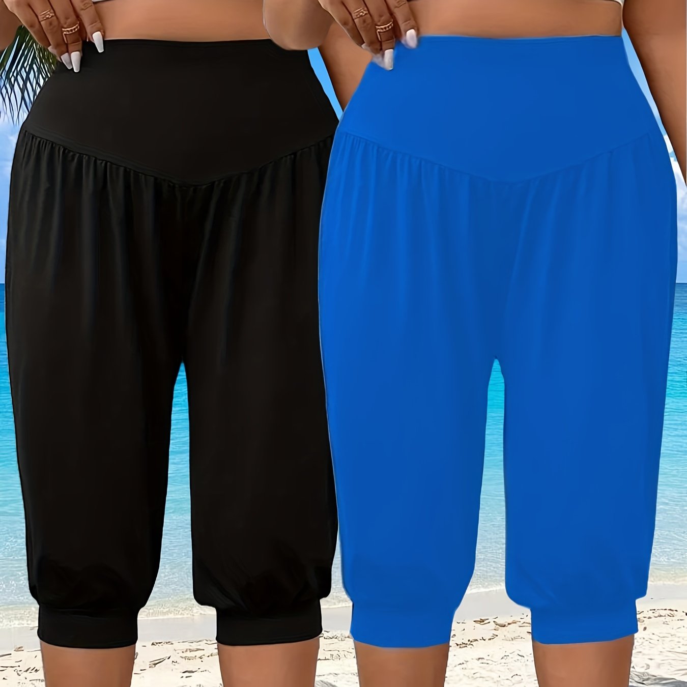 Plus Size Women's High-Waisted Yoga Shorts Breathable Stretchy Summer Workout Pants