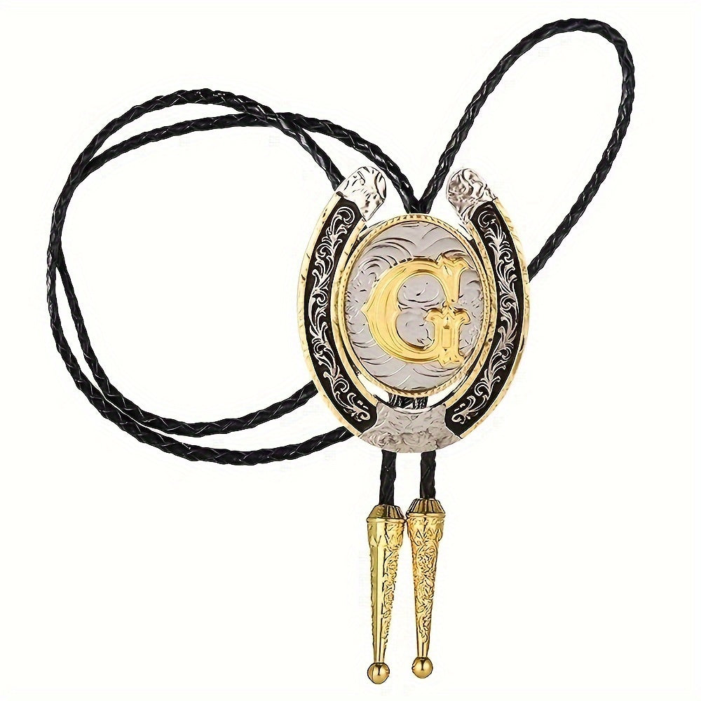 Men's Gold Round Tie with Letters A to Z Western Fashion Street Necklace Accessory