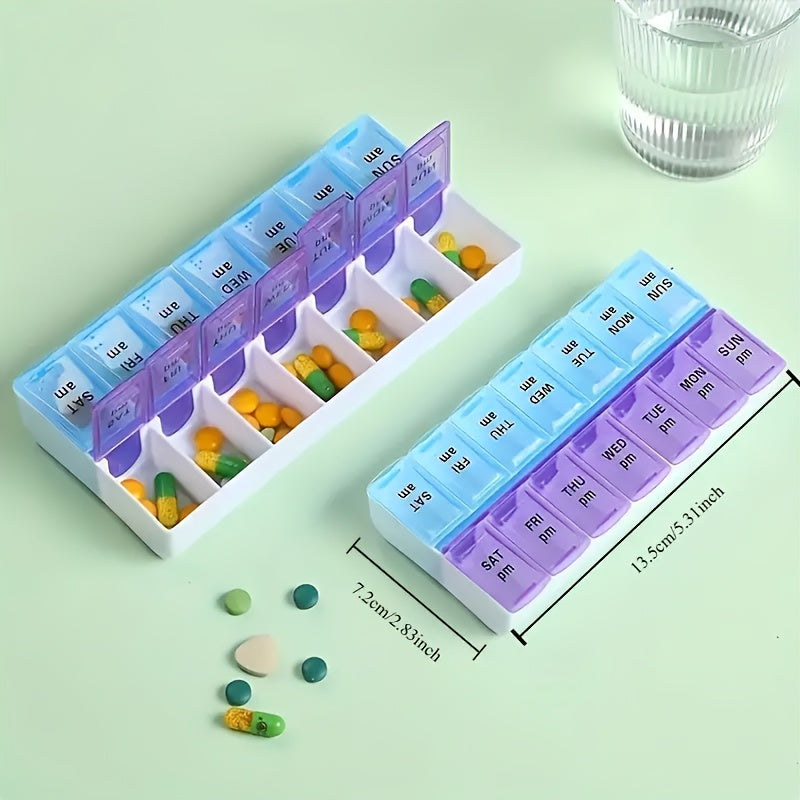 Portable 7-Day Plastic Pill Organizer with Dual-Color Compartments
