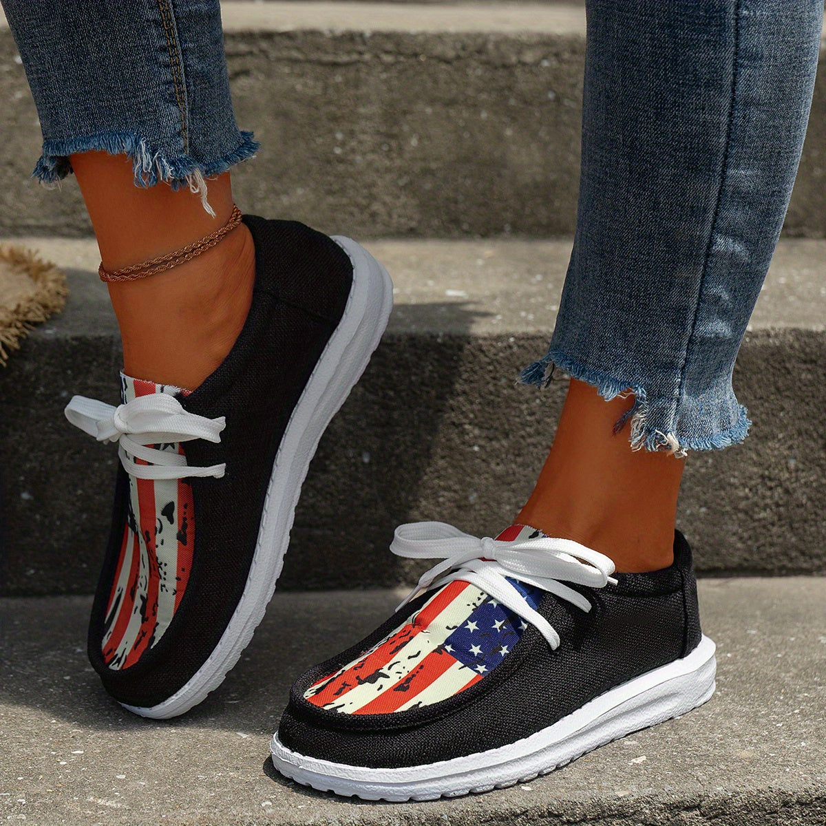 Women's Canvas Flat Sneakers Casual Low Top Loafers Lightweight Shoes