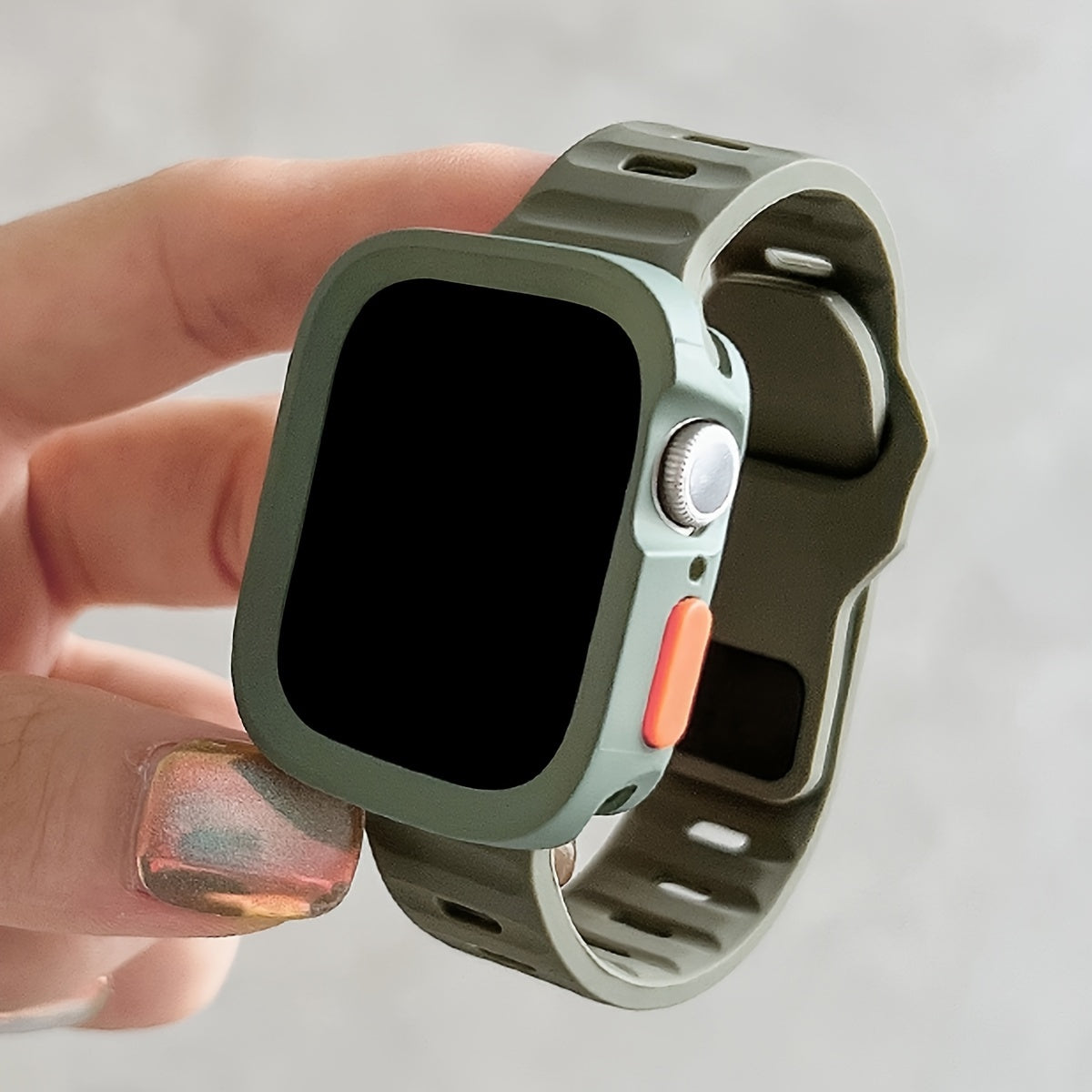 Two-Pack Silicone Smartwatch Case with Adjustable Anti-Fall Wrist Strap Compatible with Apple Watch Series 1-9 SE Ultra