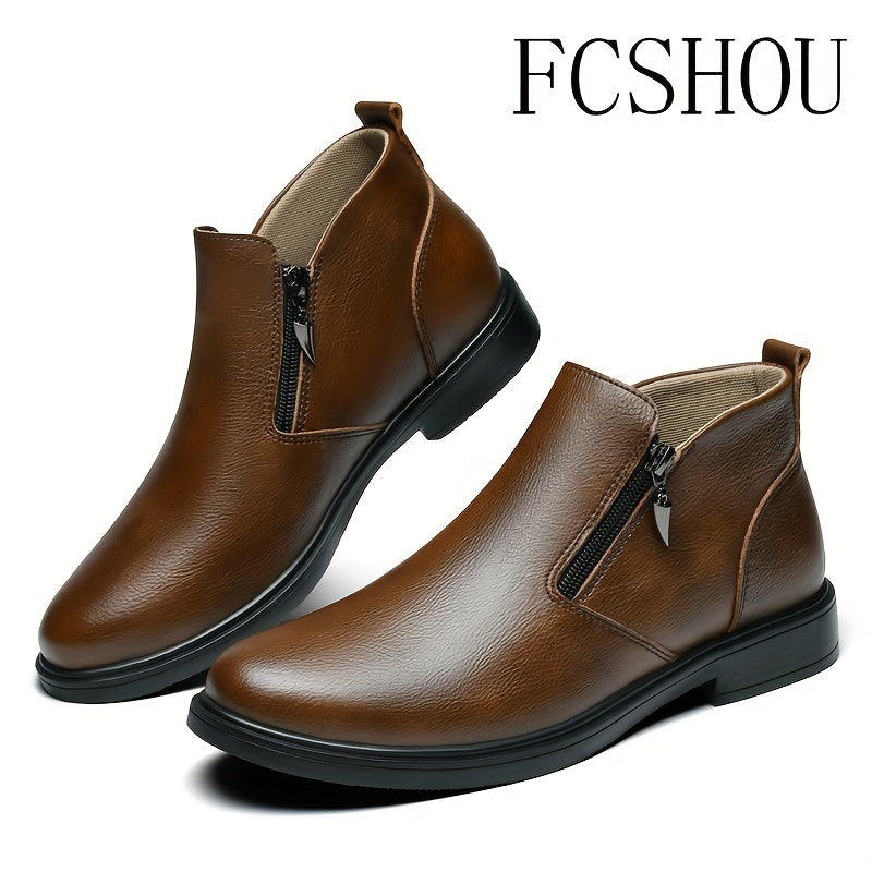Мужские ботинки Chelsea на щиколотке из кожи с молнией, повседневные, противоскользящие, с квадратным носком