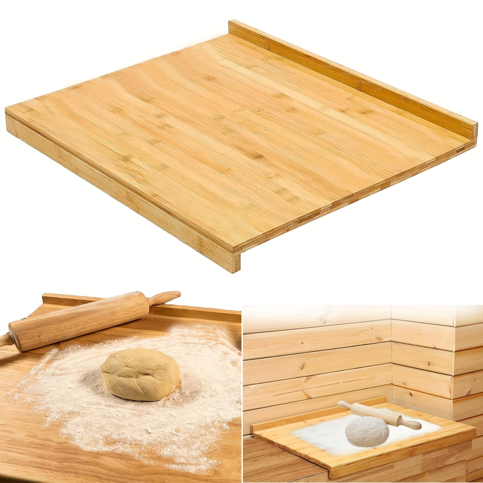 Large Double-Sided Bamboo Kitchen Board with Reversible Pastry Mat and Edge