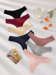 7-Pack Women's Ribbed Seamless Thongs V-Strings Comfortable Fit Solid Color