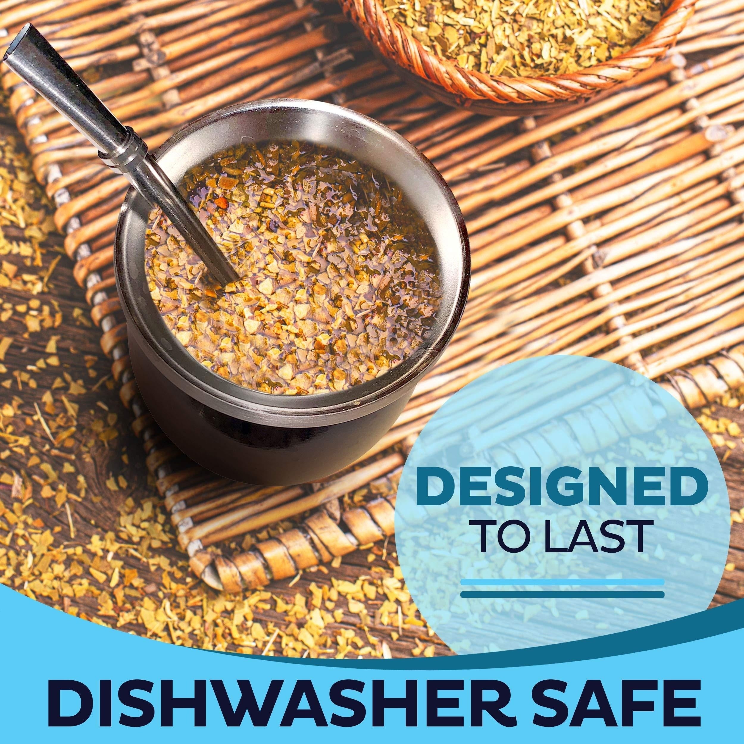 8oz Stainless Steel Yerba Mate Cup and Bombilla Set with Brush and Straw