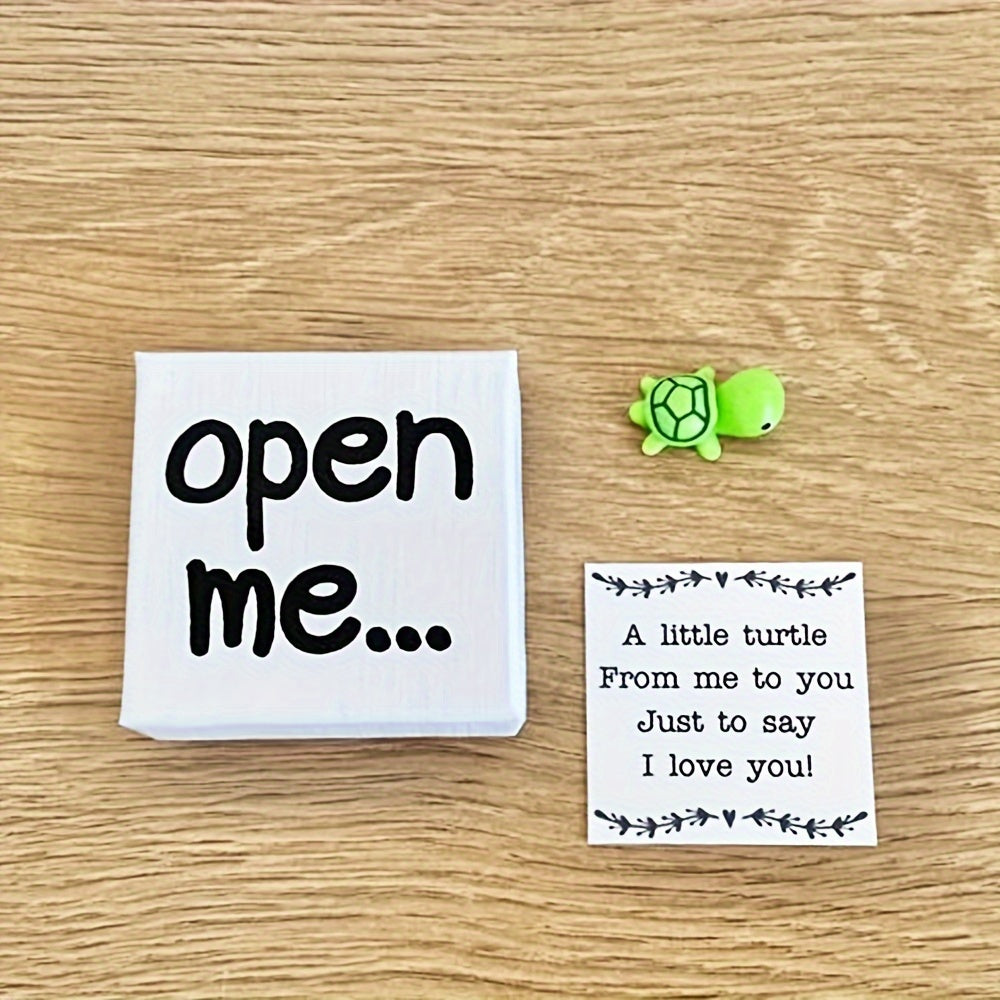 Polyresin Turtle Figurines Set with "I Love You" Message Cards for Gifts and Keepsakes