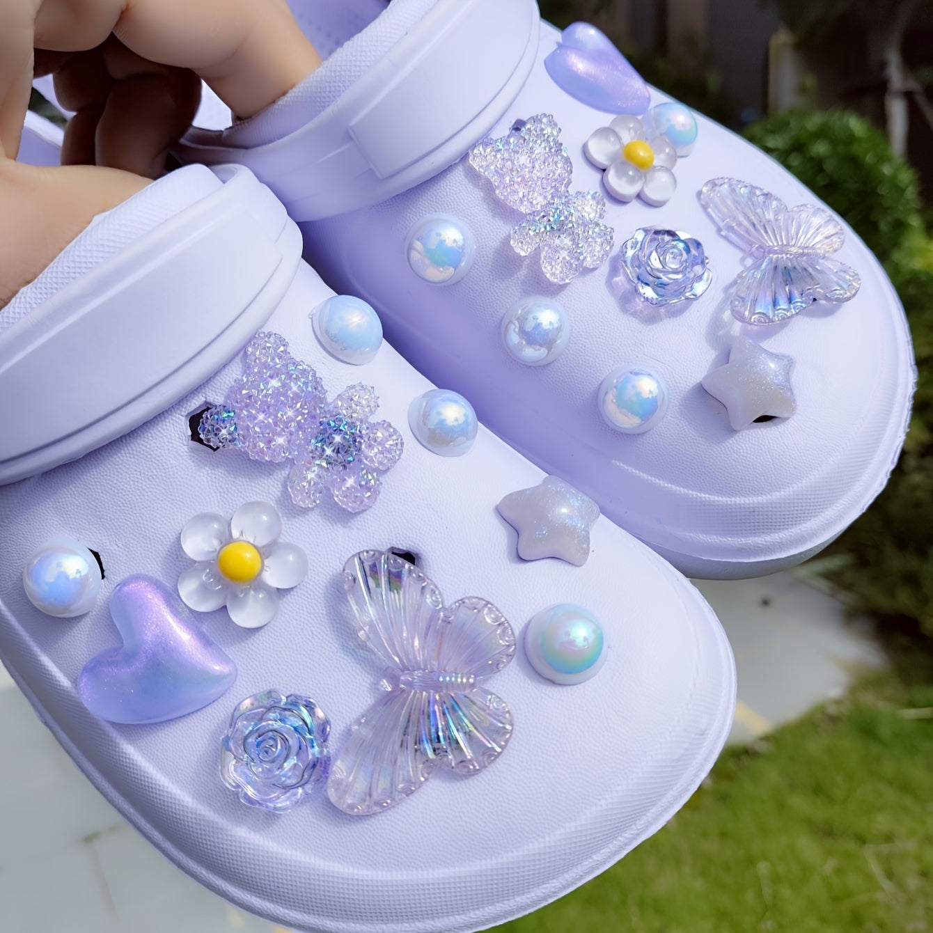 20pcs Purple Bear Butterfly Flower Shoe Decorations for Slippers and Sandals