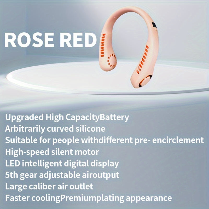 Adjustable Silicone Neck Fan with USB Charging Digital Display Lightweight Cooling Fan