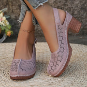 Women's High Heels Leather Closed Toe Strappy Chunky Heel Summer