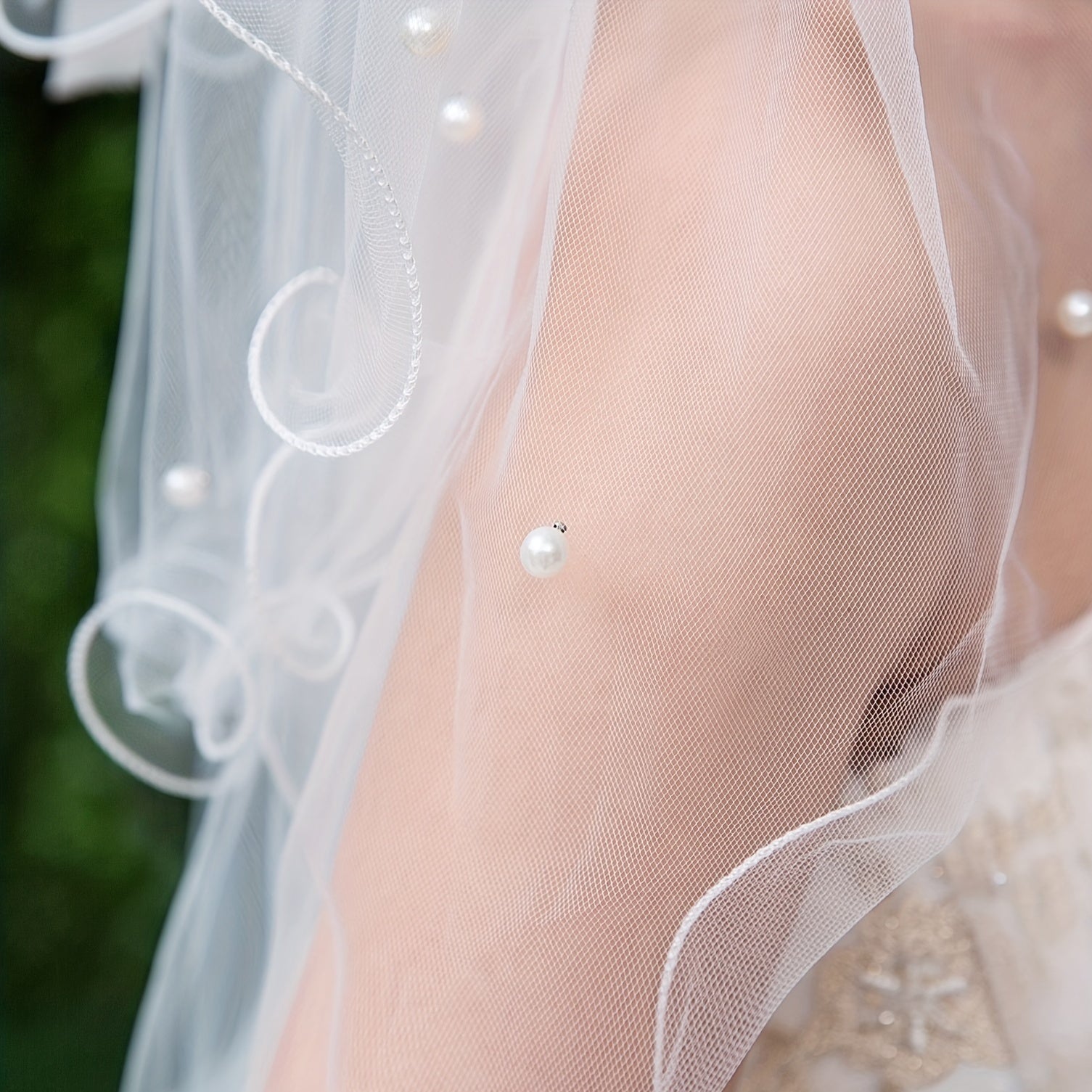 Velo de novia con 2 niveles, lazo de raso con perlas falsas, peineta para novia, borde rizado