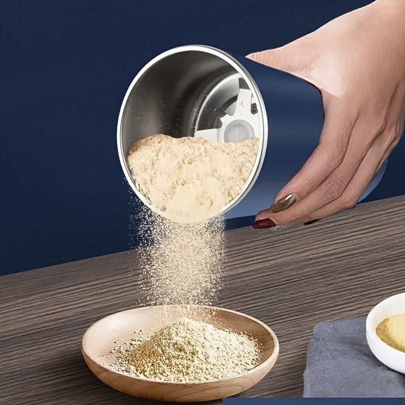 Molino de café eléctrico con enchufe EU y cuchara de cepillo, acero inoxidable, adecuado para granos