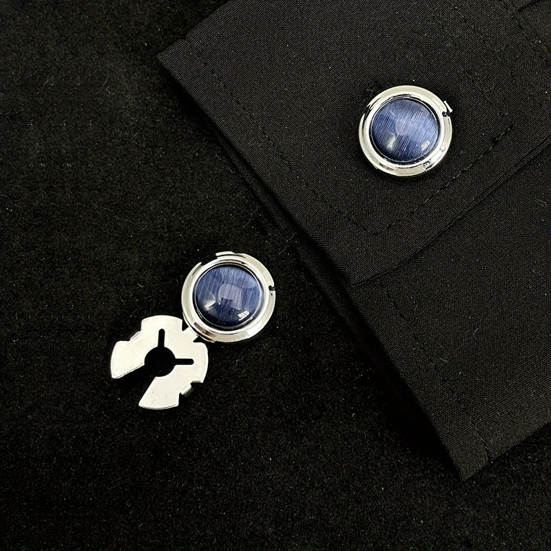 Opal Cufflinks for Men Geometric Round Copper Jewelry for Gift Occasions