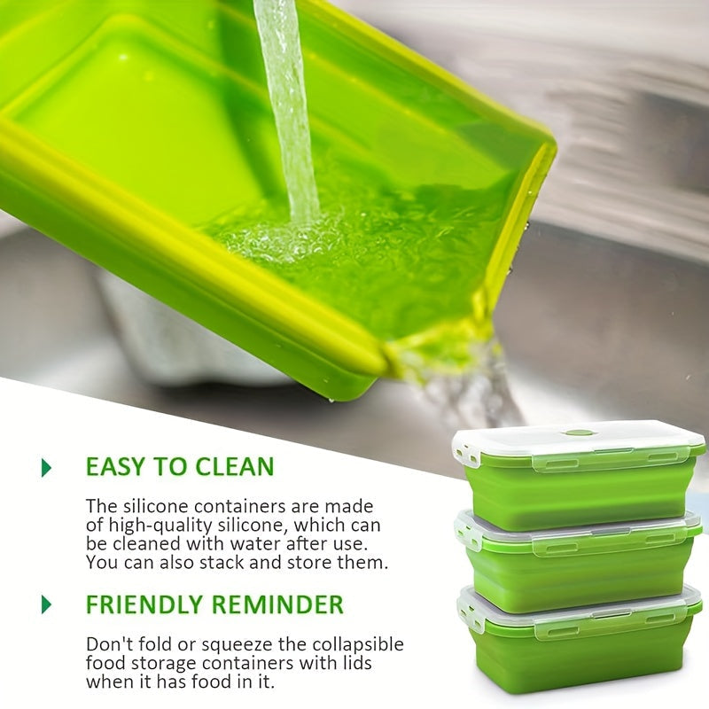 Foldable Silicone Food Storage Containers Set 3 Pack BPA Free Microwave Dishwasher Freezer