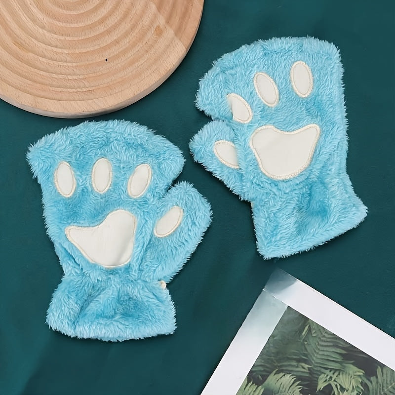Cartoon Cat Paw Gloves Half-Finger Plush Warm Fashion for Parties