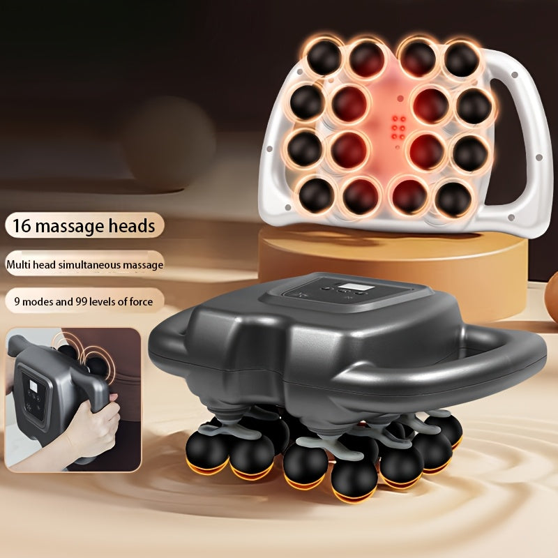 Portable Brown Deep Tissue Massage Gun with 16 Heads 9 Modes 99 Intensity Levels