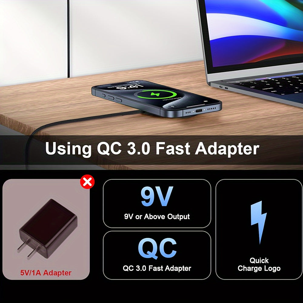 MagSafe Compatible 15W Wireless Charger Pad for iPhone and Airpods Dual USB-C and USB-A Input Black