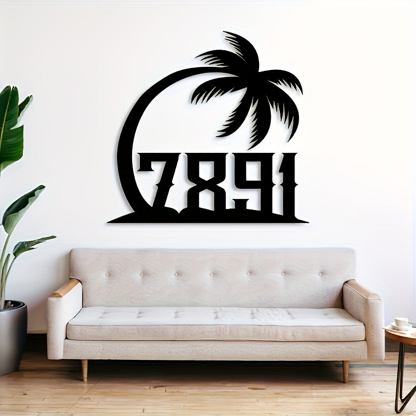 Personalized Tropical Palm Tree Metal Door Sign Beach-Themed Address Plaque Durable Home Decor
