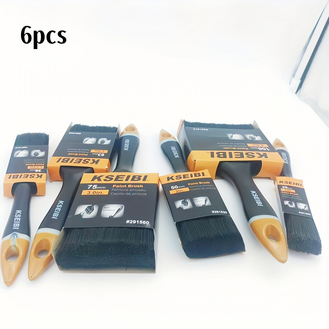 6-Piece Paint Brush Set with Tapered Bristles and Durable Handles for Walls Cabinets Fences