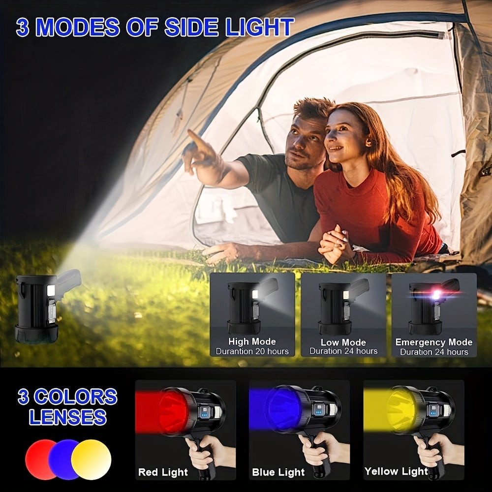 Linterna de mano con luz LED recargable con 3 modos, filtros de color 4, soporte USB para acampar, cazar, navegar