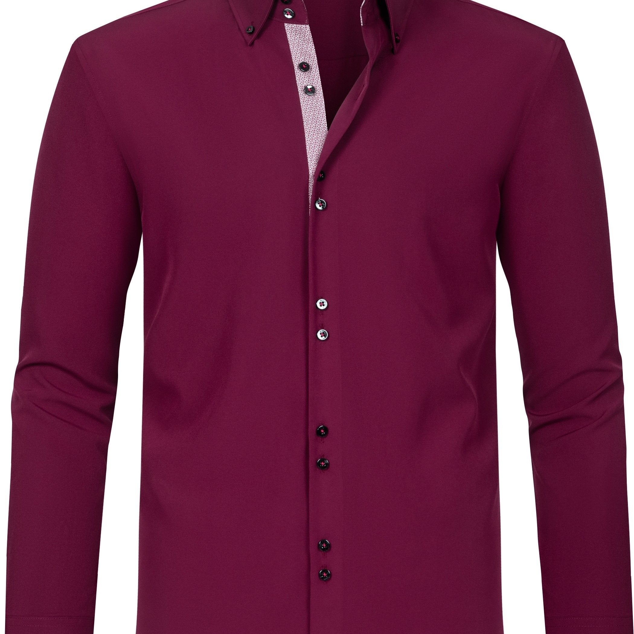 Men's Light Blue Long Sleeve Double Breasted Shirt with Floral Cuffs Polyester Blend