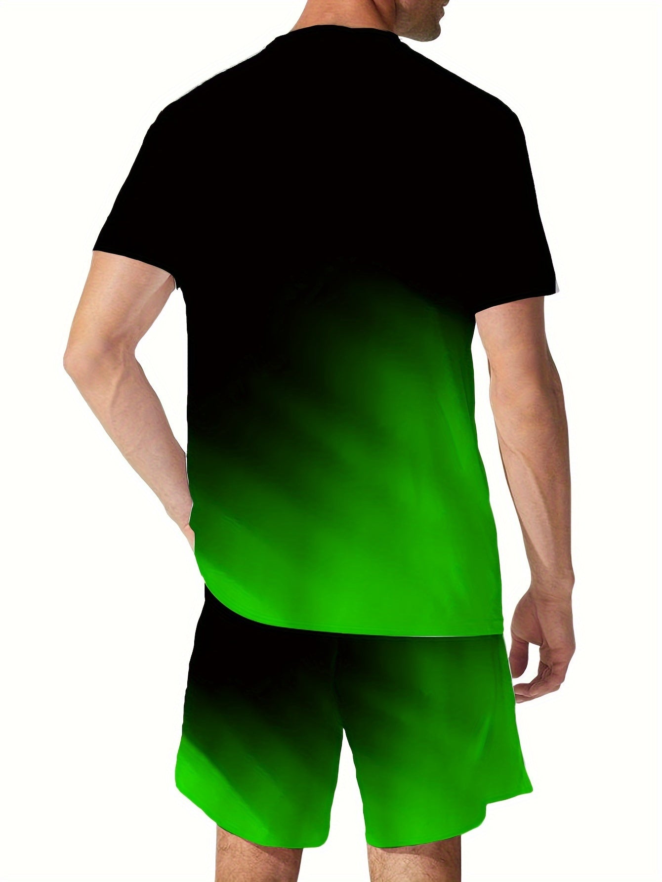 Мужской летний комплект из футболки с цветными блоками и шортов с круглым вырезом, повседневный спортивный стиль