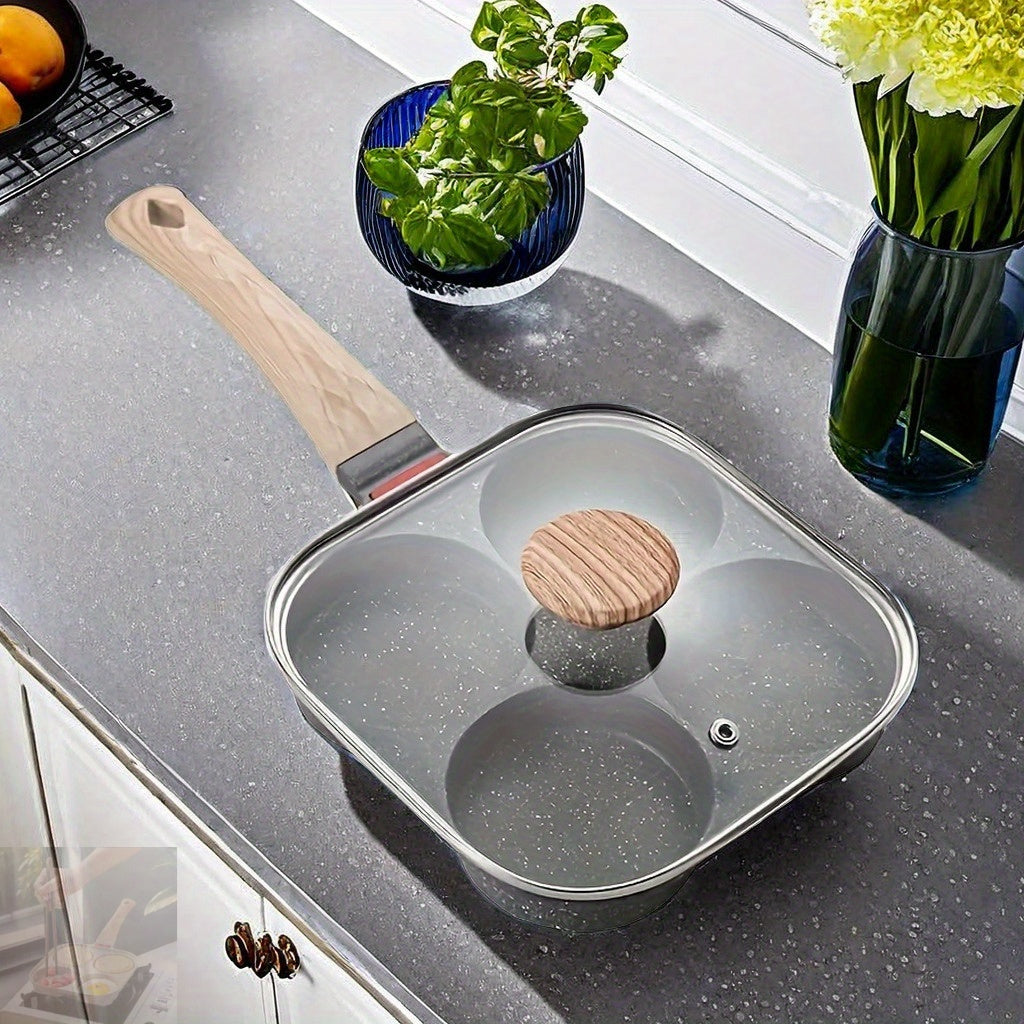 Olla de sopa de 4 secciones antiadherente con tapa, libre de Teflón, utensilios de cocina de fondo plano