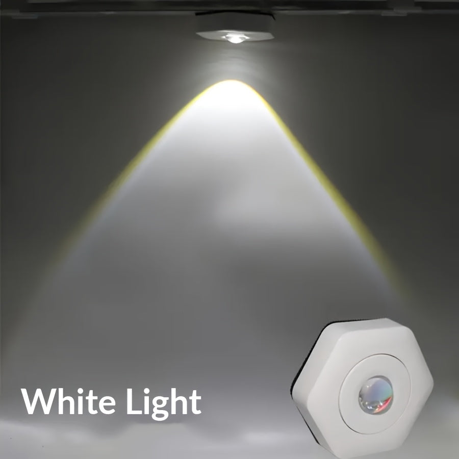 White Hexagonal Sunset Red LED Projection Lamp Dimmable Battery Powered for Cabinet Wall Lighting