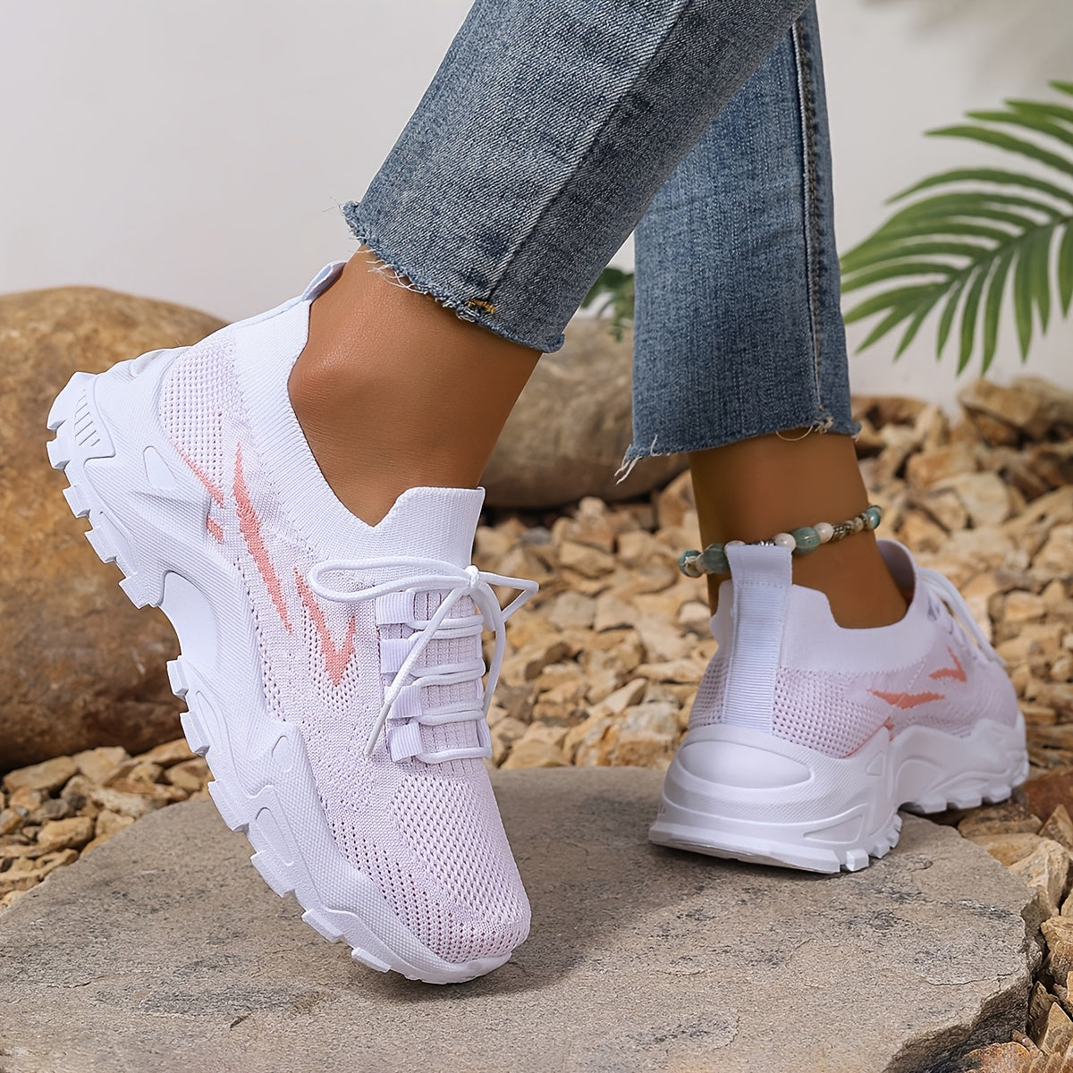 Women's Mesh Sneakers Breathable Lace-Up Running Shoes Lightweight Casual Blue White