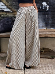 Women's Polyester Wide-Leg Pants Elastic Waist Black and White Stripes